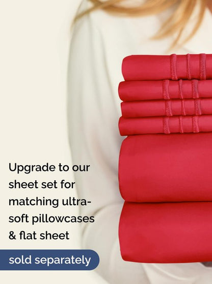 Extra Deep King Fitted Sheet - Hotel Luxury Single Fitted Sheet Only - Easily Fits 18 inch to 24 inch Mattress - Ultra Soft, Wrinkle Free with Extra Deep Pockets - Easy-Care, Breathable & Comfy - Red
