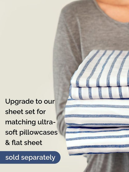 Extra Deep Twin Fitted Sheet - Hotel Luxury Single Fitted Sheet Only - Easily Fits 18 inch to 24 inch Mattress - Ultra Soft, Wrinkle Free with Extra Deep Pockets - Breathable & Comfy - Blue Stripes