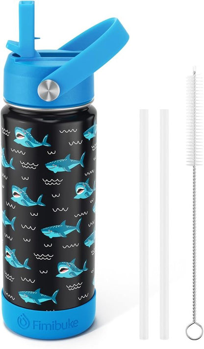 Fimibuke Kids Insulated Water Bottle - 18oz BPA-Free Stainless Steel Tumbler with Straw | Shark Design