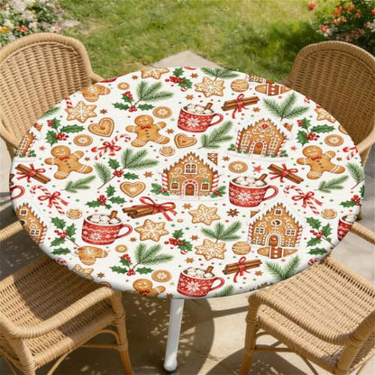 Gingerbread Christmas Fitted Tablecloth 60 Inch Waterproof Elastic Edge