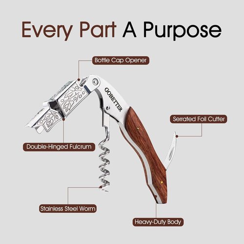 GOBETTER Wine Opener, Professional Corkscrews for Wine Bottles Cap Remover, Manual Wine Key for Home Use, Servers, Waiters Bartenders and Wine Lovers, Classic Rosewood