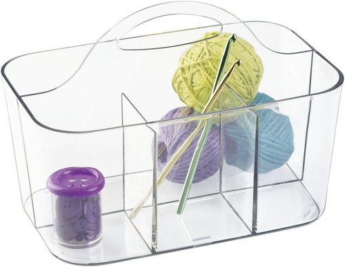 mDesign Craft Storage Organizer Caddy - Portable Tote for Art & Sewing Supplies - Clear with Handle