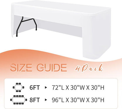 Regine Switzerland 4 Pack White Fitted Tablecloths - Washable Polyester for 6 Foot Rectangle Tables (72" x 30") | Perfect for Weddings, Parties, and Events
