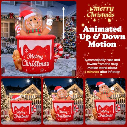 Animated Gingerbread Man Inflatable Christmas Decoration - 6 FT Outdoor Decor