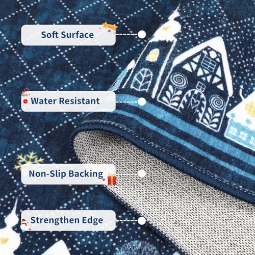 Christmas Washable Doormat 2x3 Small Rug with Snowman & Xmas Tree Motifs