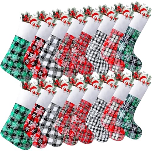 Christmas Stockings Bulk Set 16 Pcs 15 Inch Buffalo Plaid Fireplace Decor