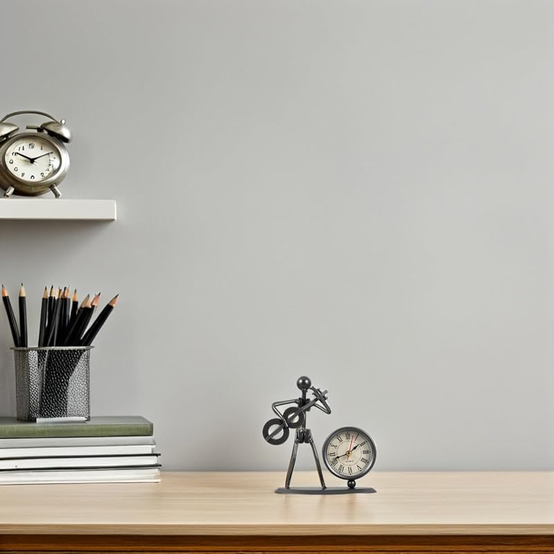 Vintage Iron Desk Clock - Retro Music Guitar Table Clock