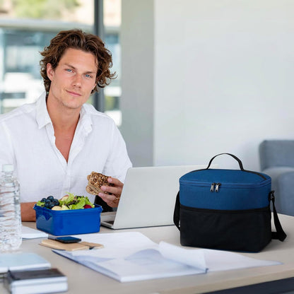 MIER Insulated Lunch Bag - Portable 12-Can Cooler with Shoulder Strap for Office & School | Medium Navy