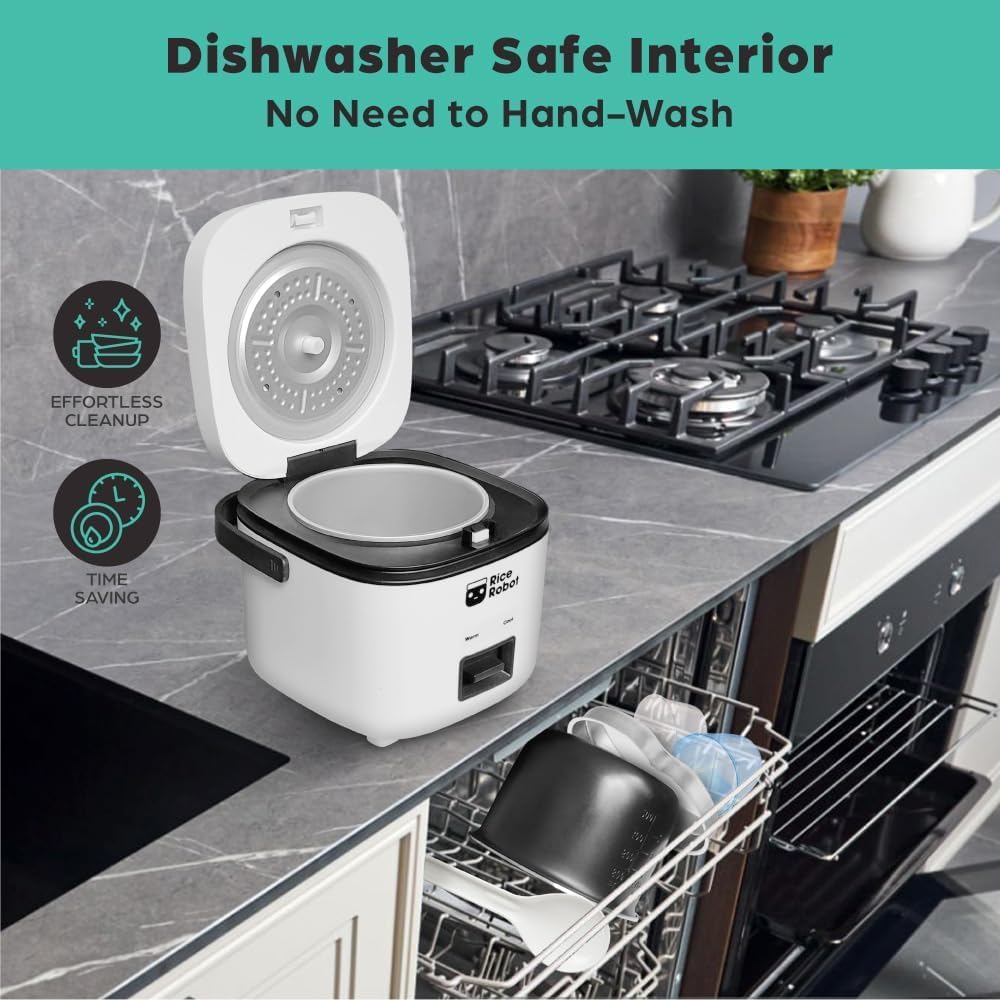 Rice Robot Personal Rice Cooker - PFAS-Free Nonstick Design | 1 Quart Capacity with Steamer Tray & Recipe Book