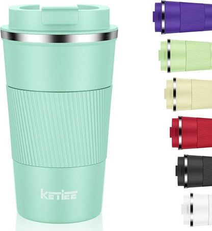 KETIEE 12oz Vacuum Insulated Coffee Mug - Leakproof Stainless Steel Travel Cup for Hot & Cold Beverages