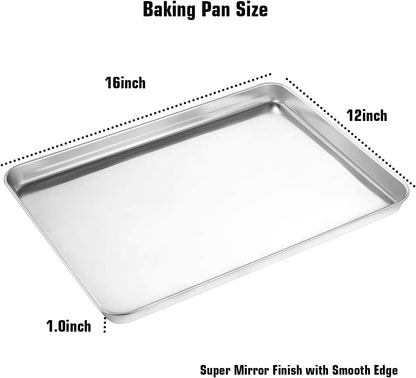 Wildone Baking Sheet Set - Stainless Steel Cookie Pan with Silicone Mats | 16 x 12 Inch, Set of 4