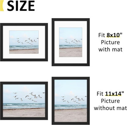Frametory 11x14 Picture Frame - Display 8x10 Photos with Mat or 11x14 Without Mat, Shatter-Resistant Glass, Black