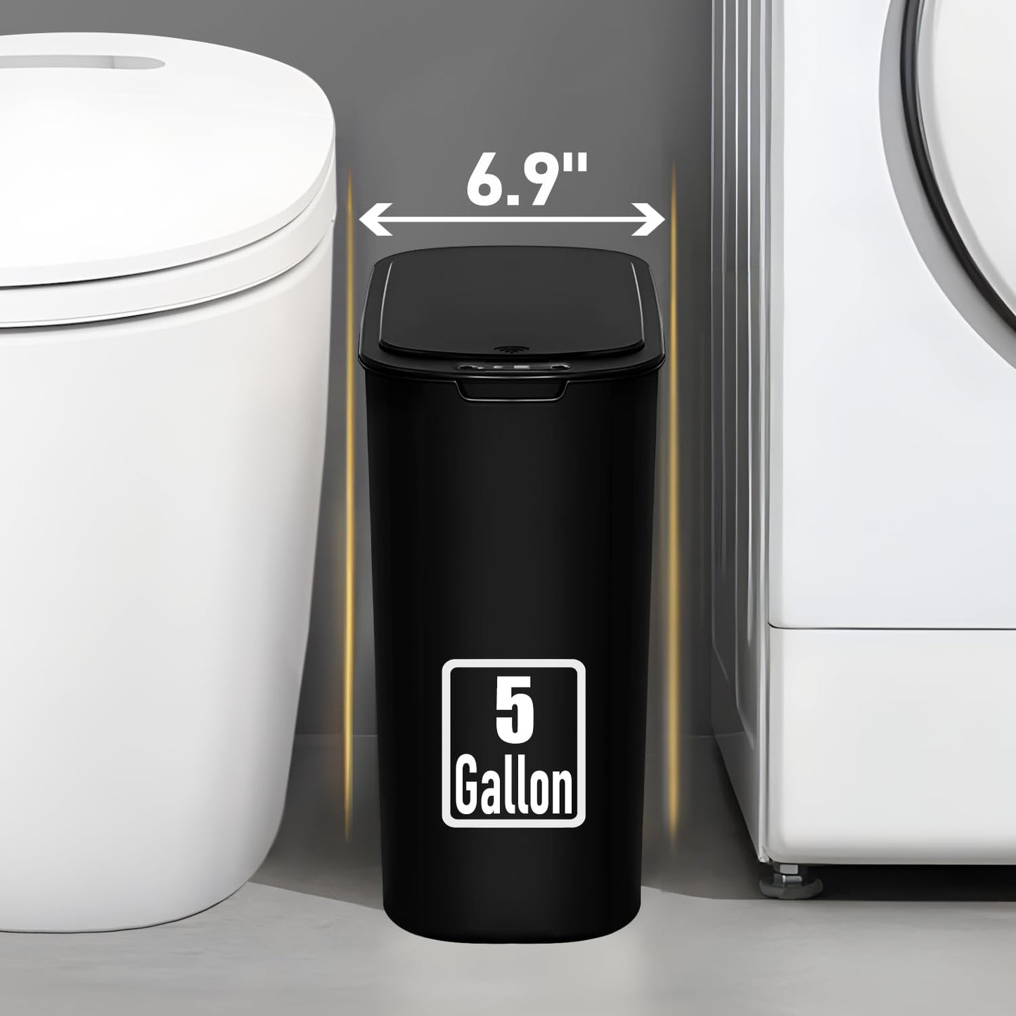 TIPGO 5 Gallon Motion Sensor Trash Can - Touchless Automatic Garbage Bin for Bathroom & Office (Black)
