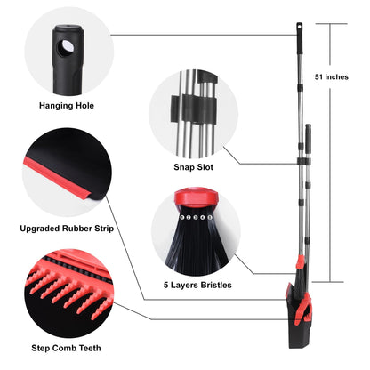 Tiumso Upgrade Broom with Dustpan Combo Set, Broom and Dustpan Set with 51'' Long Handle, Dust Pan and Brooms, ZeroGap Lip, Self-Cleaning Dustpans Teeth for Lobby Kitchen Restaurant - Black and Red