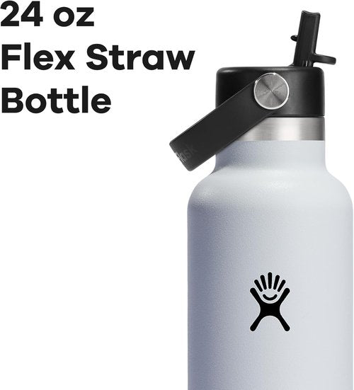 Hydro Flask Water Bottle - Insulated Stainless Steel - Leakproof Straw Lid, 24 Oz White