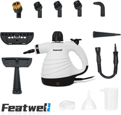 Featwell Handheld Steam Cleaner, Pressurized Portable Multi-Surface Steam Cleaner with 12 pcs Accessories, Multi-Purpose Portable Steamer for Cleaning Dirt, Grease, Tile, Floor, Couch, Car