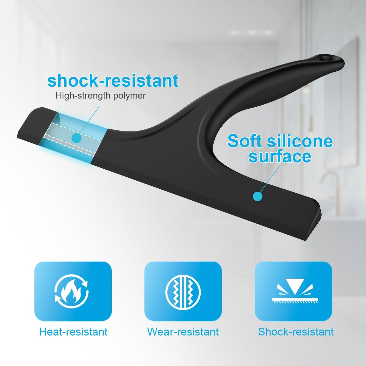 Silicone Shower Squeegee - Effortlessly Remove Water Spots from Glass & Tiles | 10 Inch, Black