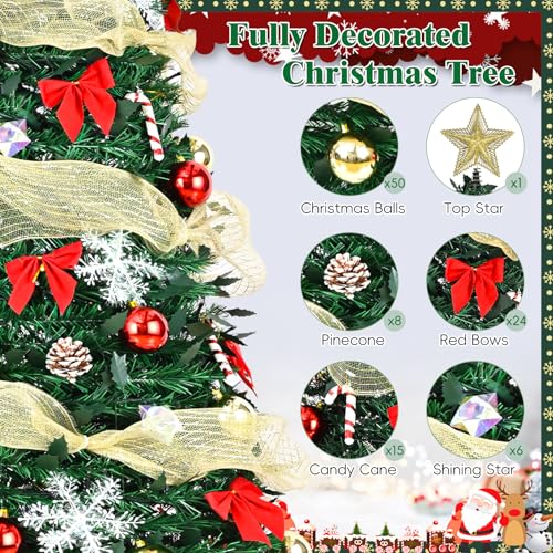 Pre-Lit 6FT Artificial Christmas Tree with Ornaments & Remote Control