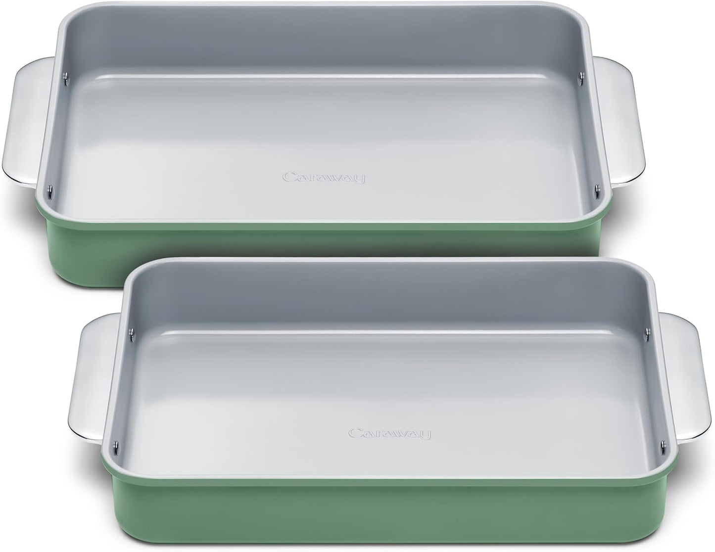 Caraway Non-Stick Ceramic 9”x13” Rectangle Pan Duo - Naturally Slick Coating - Non-Toxic & PTFE Free - Sage Color