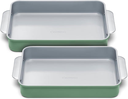 Caraway Non-Stick Ceramic 9”x13” Rectangle Pan Duo - Naturally Slick Coating - Non-Toxic & PTFE Free - Sage Color