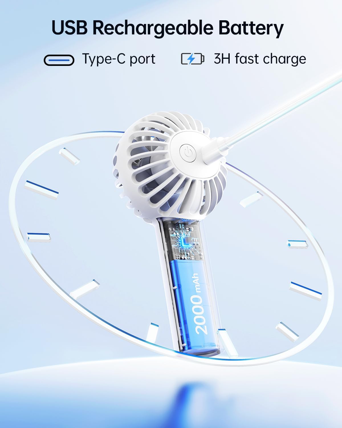Sweetfull Mini Portable Fan - Rechargeable Handheld Fan with 3 Speeds | Cute White Design for Travel & Makeup