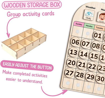 TinyKidz Wooden Calendar - Educational Learning Tool for Kids | Preschool & Toddler Size