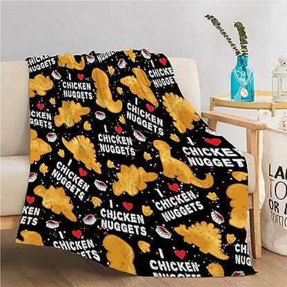 Chicken Nuggets Blanket for Adults - Ultra Soft Dino Food Flannel Throw 80x60"