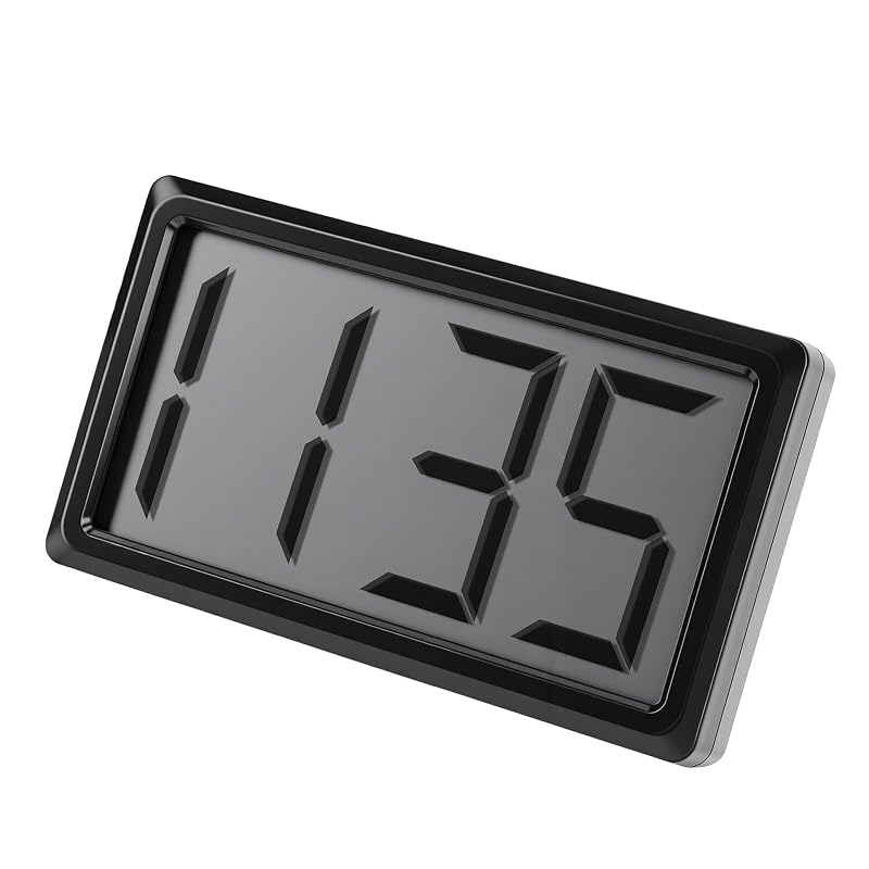 ASHATA Black Small Digital Clock - 12H Display, Magnetic & Portable