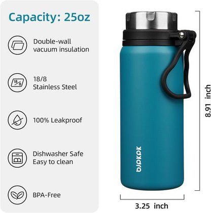 BJPKPK Stainless Steel Water Bottle - 25oz Insulated Flask | Double Wall Leakproof Design, Laguna Color