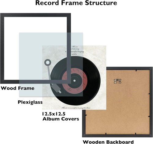 JCJMY Vinyl Record Frame - Sturdy 12.5x12.5 Album Cover Display | Black, 4 Pack for Wall Mounting
