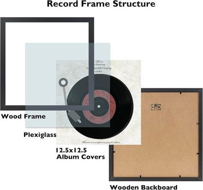 JCJMY Vinyl Record Frame - Sturdy Black Display for 12.5x12.5 Album Covers | 3-Pack Set
