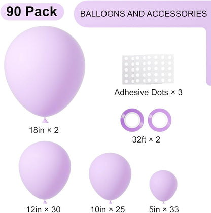 Voircoloria Pastel Purple Balloon Garland Kit - 90 Pack in 5/10/12/18 Inch for Parties & Celebrations
