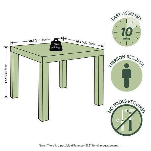 Furinno Classic Homey Square Parsons Side End Table, 1-Pack, Black