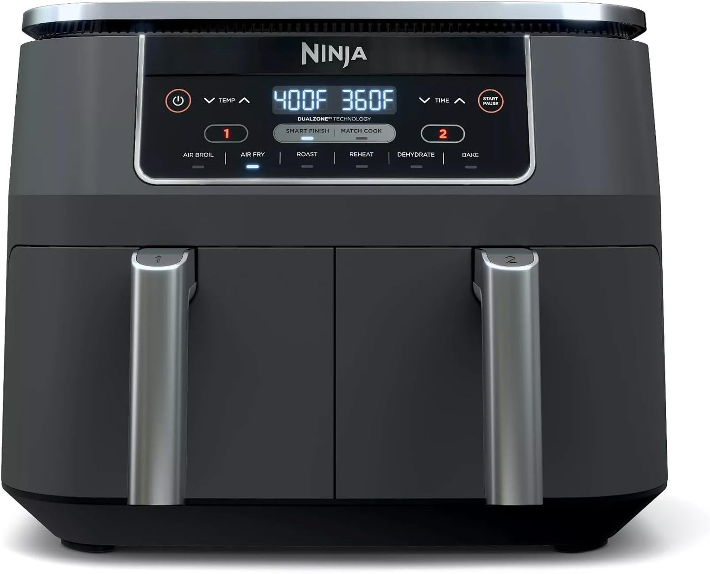Ninja DZ201 Foodi 6-in-1 Air Fryer - 8-Quart Capacity with DualZone Technology | Dark Grey Stainless Finish