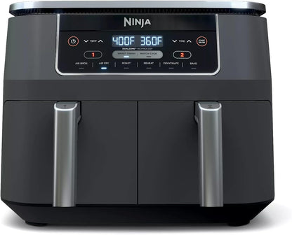 Ninja DZ201 Foodi 6-in-1 Air Fryer - 8-Quart Capacity with DualZone Technology | Dark Grey Stainless Finish