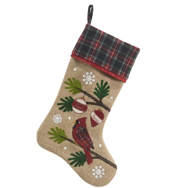 Comfy Hour Joyful Holiday Collection Stocking - Christmas Cardinal with Pine Tree