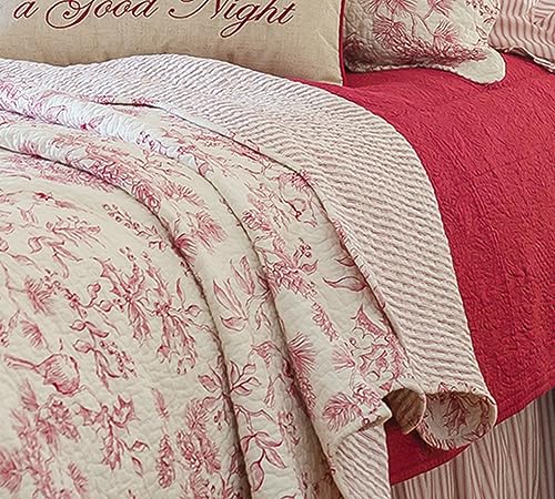 Full/Queen Christmas Quilt Set with Evergreen Toile & Cardinals - 3 Piece