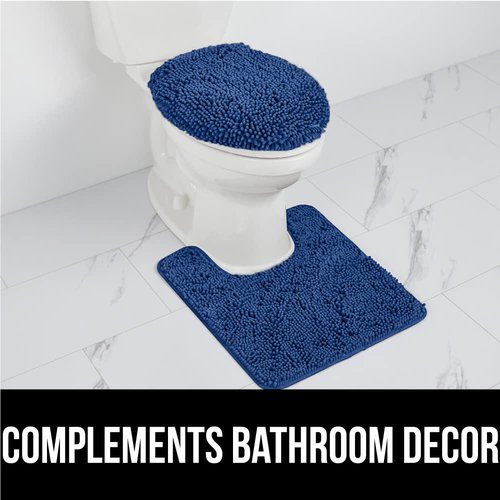 GORILLA GRIP Plush Absorbent Shaggy Chenille Bath Rug Mat for Square Toilet Base with Rubber Backing, Machine Washable Rugs, Soft Microfiber Contour Mats for Toilets, Bathroom Decor, Royal Blue
