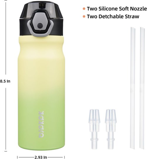 BJPKPK Insulated Water Bottle - 18oz Stainless Steel Thermal Flask with Straw & Carry Handle | Lime