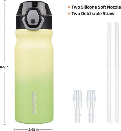 BJPKPK Insulated Water Bottle - 18oz Stainless Steel Thermal Flask with Straw & Carry Handle | Lime