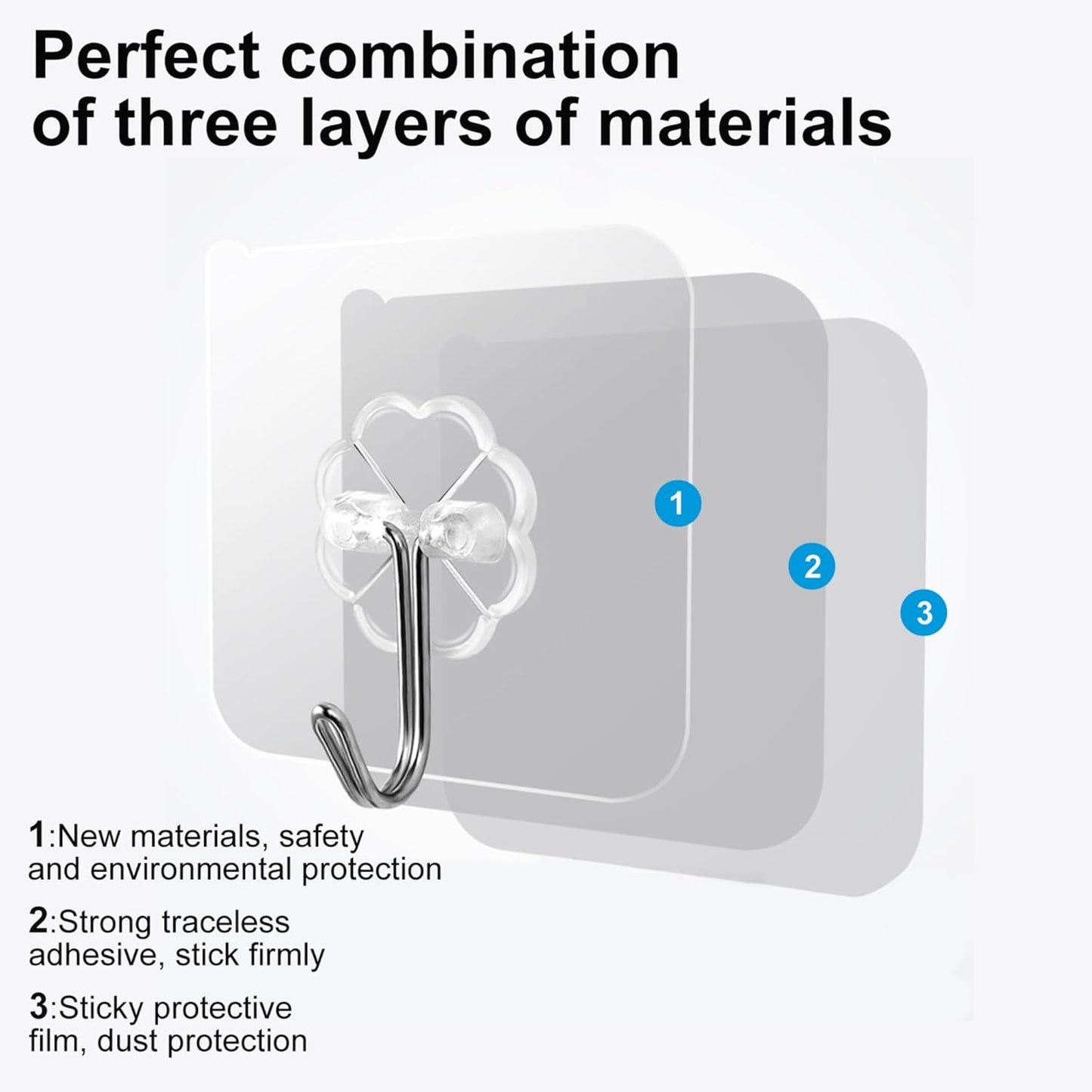 Skiennix Heavy Duty Self-Adhesive Wall Hooks - 33lb Capacity, Waterproof & Oilproof | 10 Pack for Bathroom & Kitchen