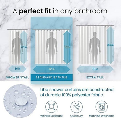 LiBa Fabric Bathroom Shower Curtain, 72" W x 72" H White Heavy Duty Waterproof Shower Curtain Liner