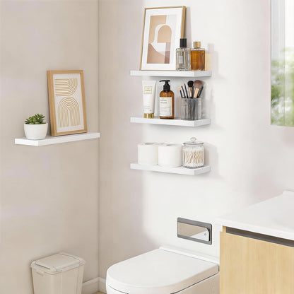 BAYKA Floating Wall Shelves - Rustic Wood Design for Home Decor | 15.7in, Set of 4, 22lbs Capacity (White)