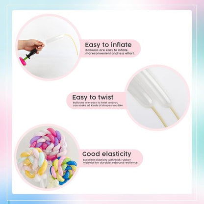 260 Clear Long Balloons by [Brand Name] - Perfect for Balloon Arches & Animal Twisting | 100Pcs Skinny Stretchy Tie Balloons