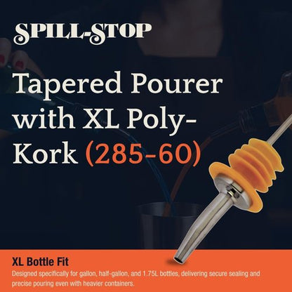 Liquor Pour Spouts with Dust Caps for Wide Neck Bottles Requiring XL Corks, 4-Pack, Free Flow for Accurate Shots, Leakproof, No Drip Flow Control, Whiskey Vodka Tequila, Home & Bartender Use, USA Made