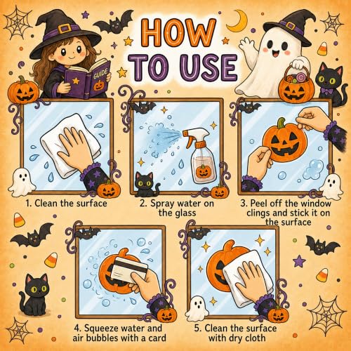 Halloween Window Clings 9 Sheets Reusable Static Decor for Glass & Mirrors