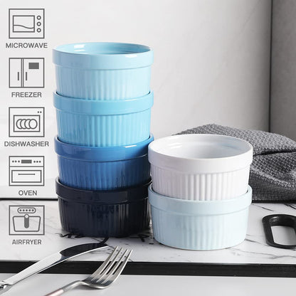 Sweejar Ceramics Souffle Dishes, Ramekins, 8 oz for Baking,Pudding,Creme Brulee,Souffle - Set of 6 (Similarcolour)