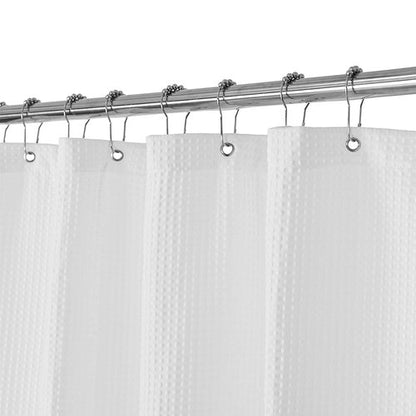 Barossa Design Waffle Weave White Shower Curtain Hotel Luxury Quality, Fabric Shower Curtains for Bathroom, Pique Pattern Cloth, Water Repellent and Machine Washable, Standard Size 71" x 72"