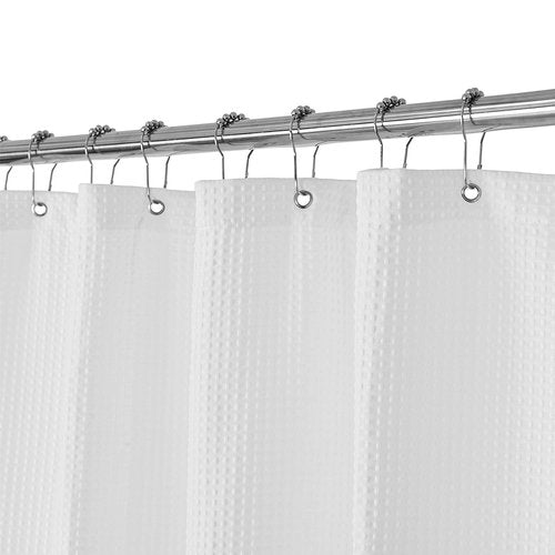 Barossa Design Waffle Weave White Shower Curtain Hotel Luxury Quality, Fabric Shower Curtains for Bathroom, Pique Pattern Cloth, Water Repellent and Machine Washable, Standard Size 71" x 72"