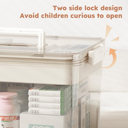 Skiennix Medicine Storage Box - Clear Plastic Organizer with Handles & Removable Tray for Home, Office & Travel